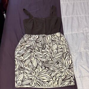 Brown and cream Leaf Print Dress